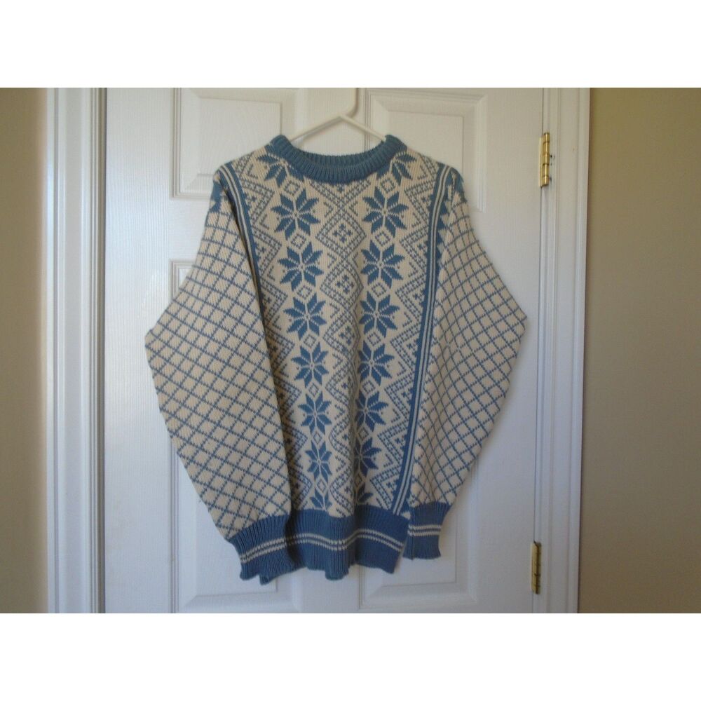 Vintage Dale Of Norway Pure New Wool Nordic pullover Sweater Ivory Blue Size M